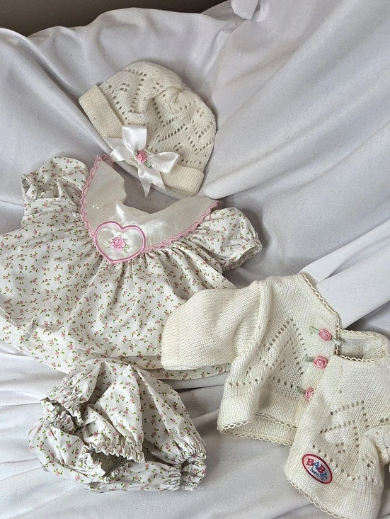 zapf creation Other - Baby Born Pink Floral Dress Sweater Hat Outfit Vtg 90s Zapf Creation Rare